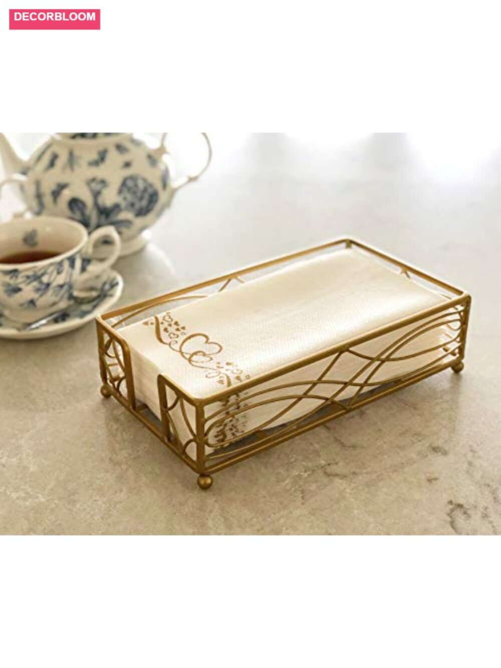 Antique Brass Napkin Holder Flat Caddy Guest Towel Tray